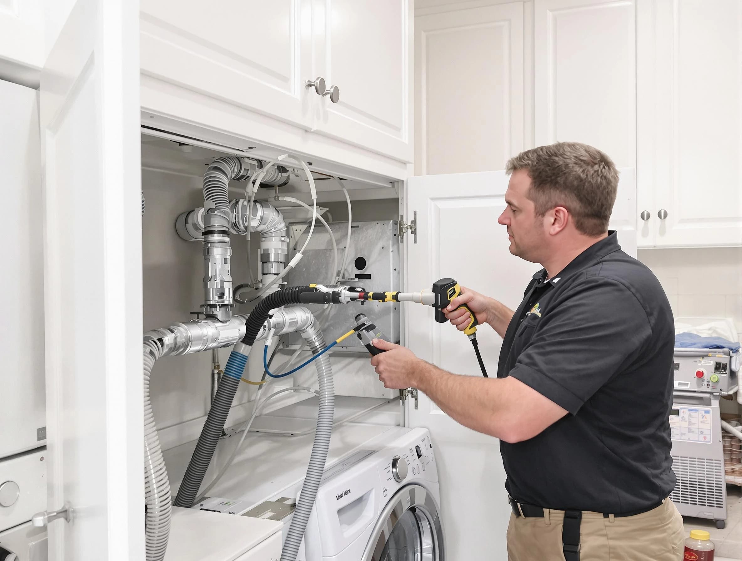 Dunwoody Dryer Vent Cleaning professional removing severe blockage from a clogged dryer vent in Dunwoody