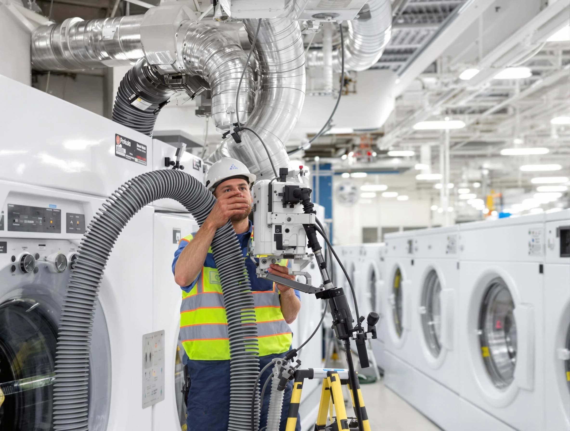 Dunwoody Dryer Vent Cleaning team performing commercial-grade dryer vent cleaning at a business facility in Dunwoody