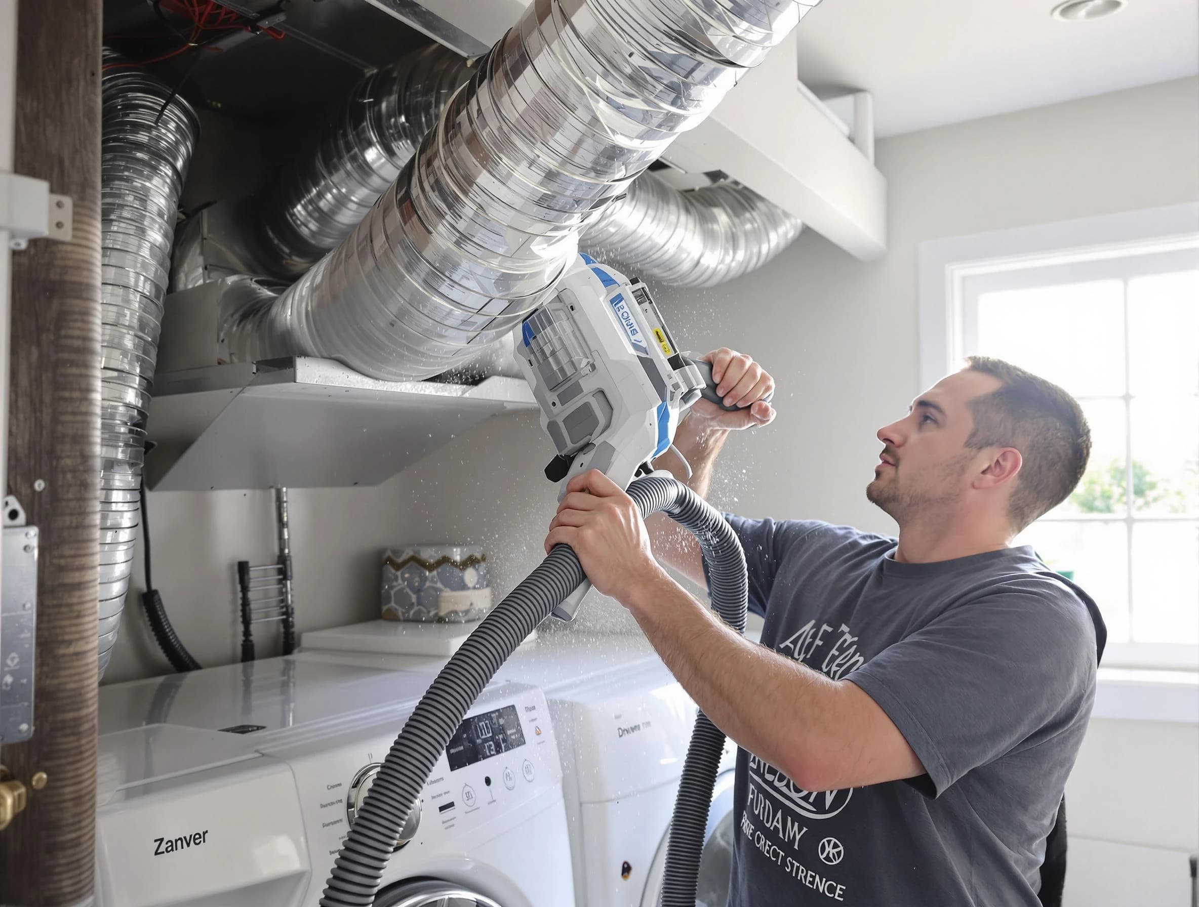 Dunwoody Dryer Vent Cleaning specialist cleaning deep within a dryer vent duct system in Dunwoody