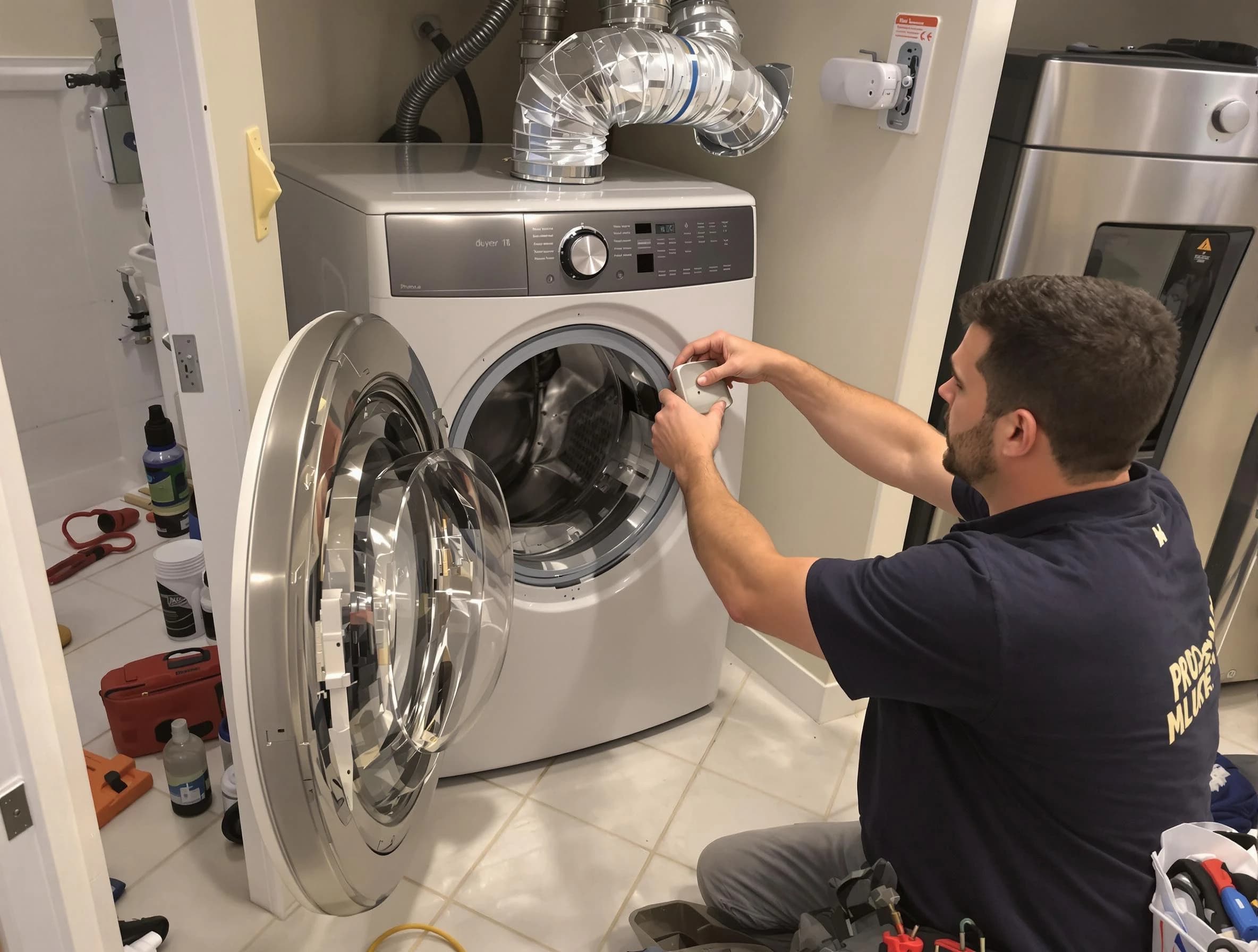 Dunwoody Dryer Vent Cleaning technician performing precise dryer vent hose installation in Dunwoody