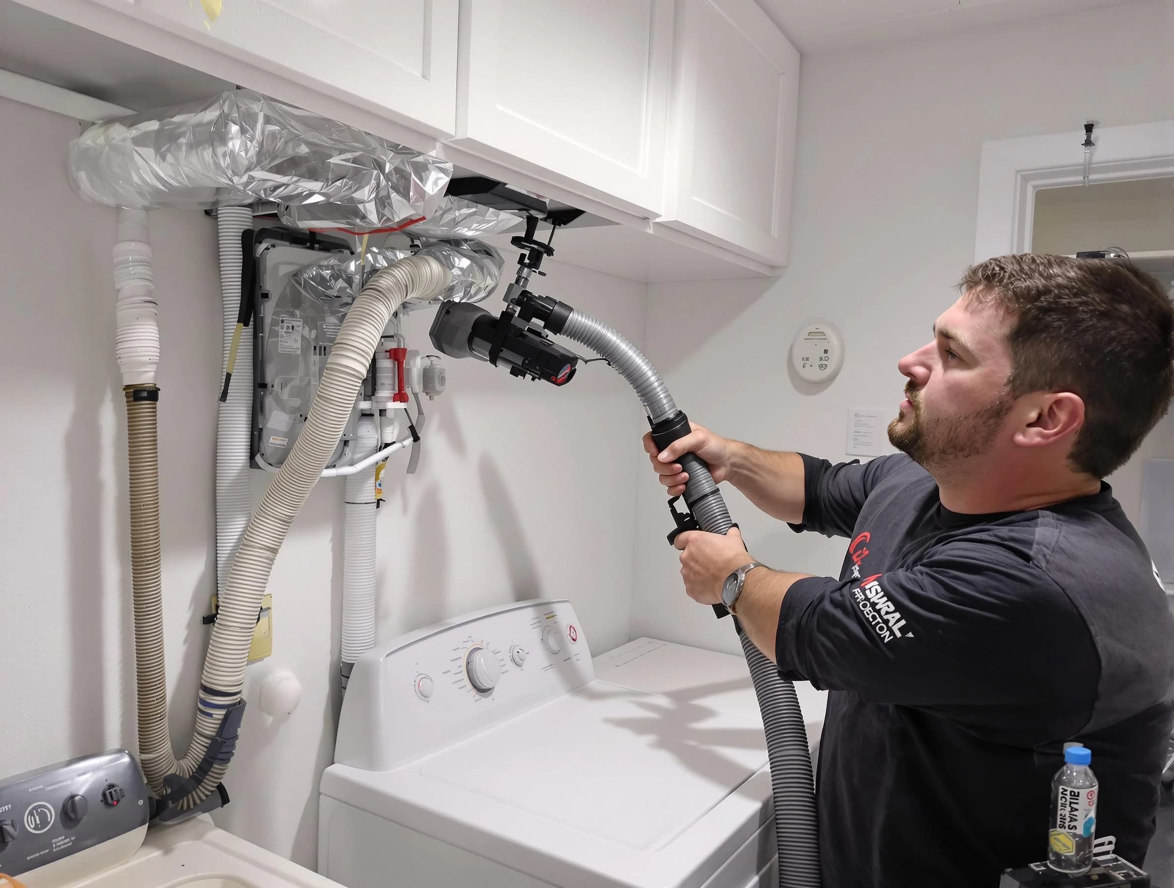 Dunwoody Dryer Vent Cleaning certified technician performing safety-focused gas dryer vent cleaning in Dunwoody
