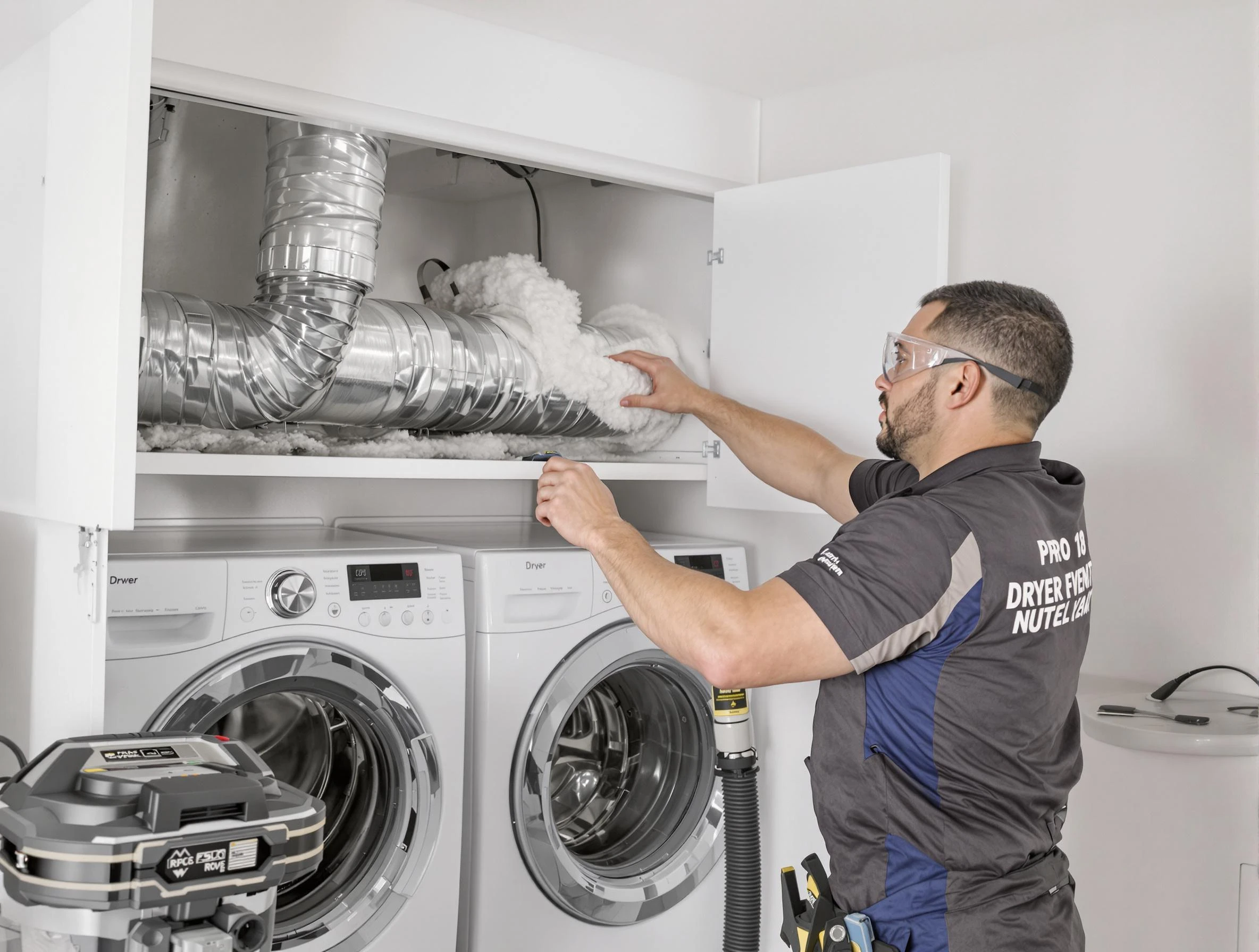 Dunwoody Dryer Vent Cleaning certified technician performing specialized gas dryer vent cleaning in Dunwoody